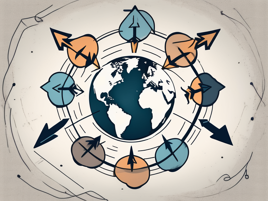 A globe with different types of arrows circling it