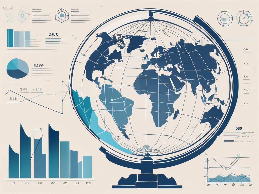 A globe with various data points and graphs emerging from it
