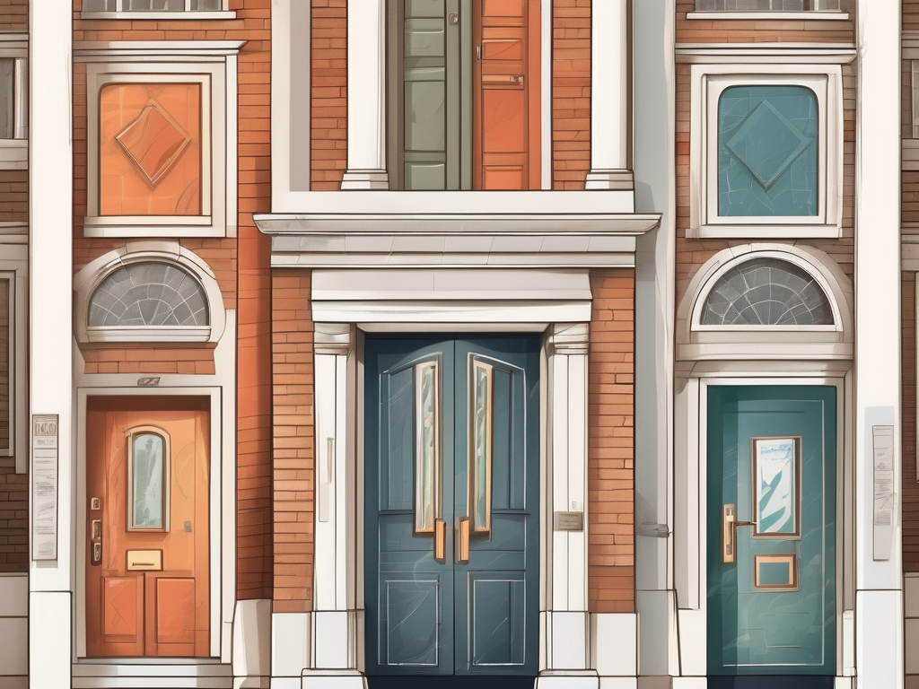 A diverse set of doors representing various international schools