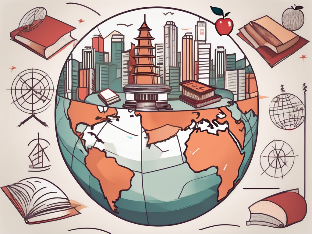 A graduation cap resting on top of a globe that is focused on hong kong