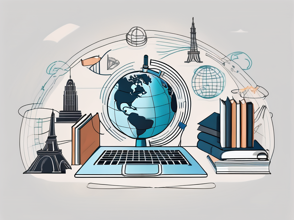 A globe with various iconic landmarks