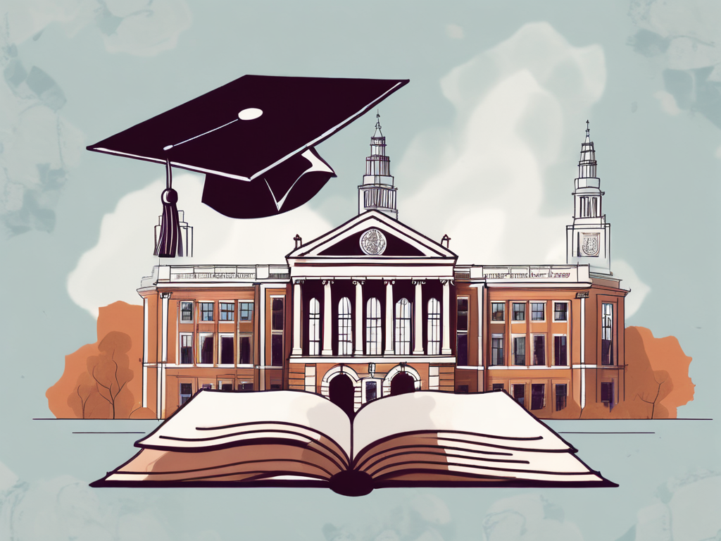 The university of sheffield's iconic buildings with an open book and a graduation cap floating above it