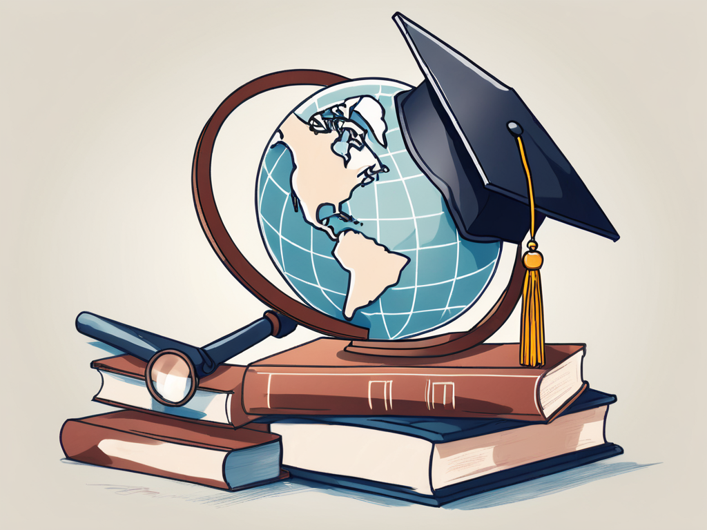 A diverse set of educational tools such as a magnifying glass over a globe