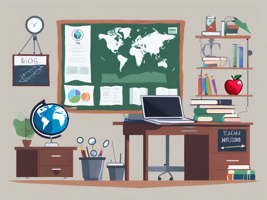 A classroom setting with a chalkboard