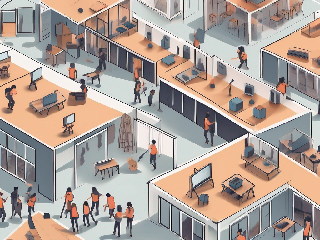 A diverse range of international school buildings with stop motion equipment like cameras