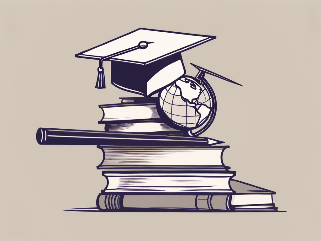 A stack of books with a graduation cap on top