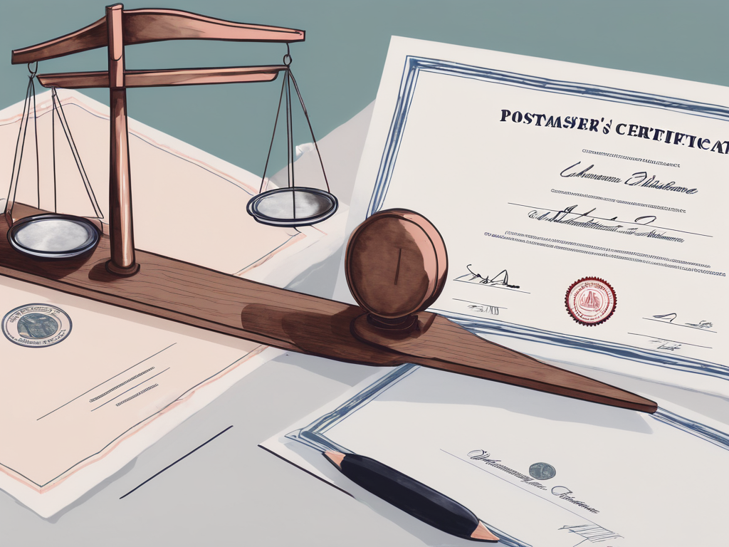 A postmaster's certificate and an ipgce diploma placed side by side on a desk