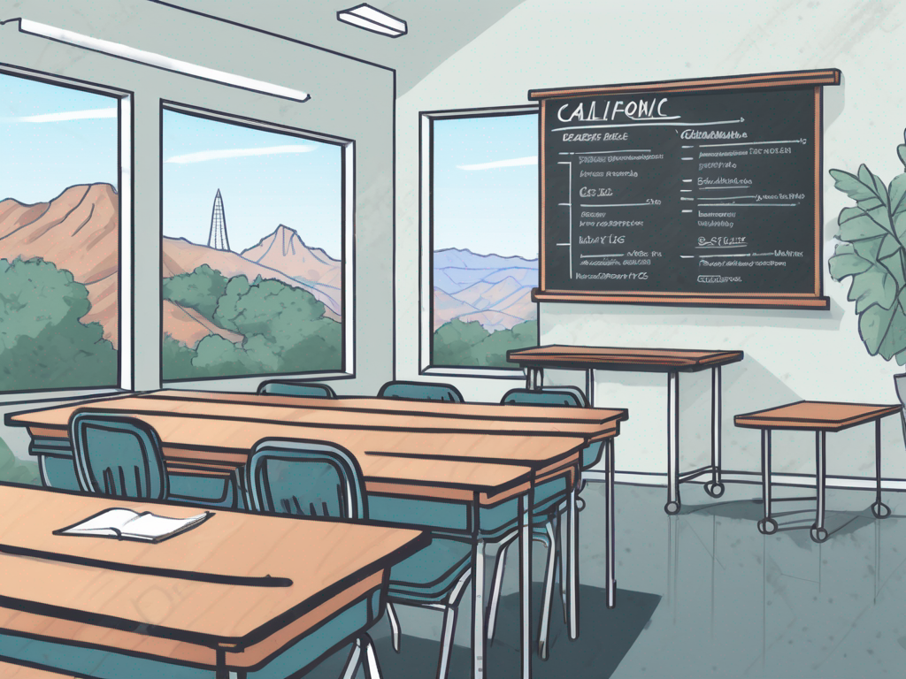 A classroom setting with a view of california's iconic landmarks in the background