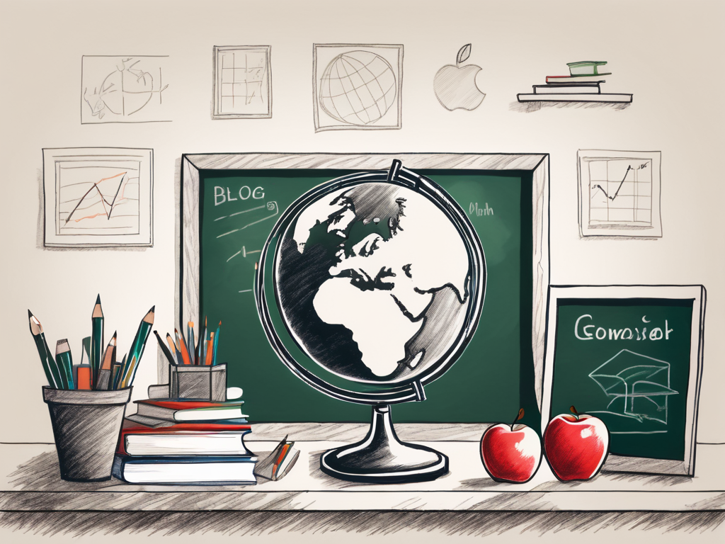 A classroom scene with various educational tools and elements