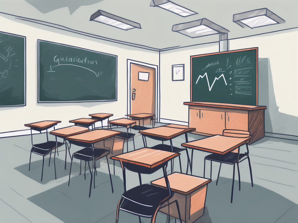 A classroom setting in the uk with a chalkboard