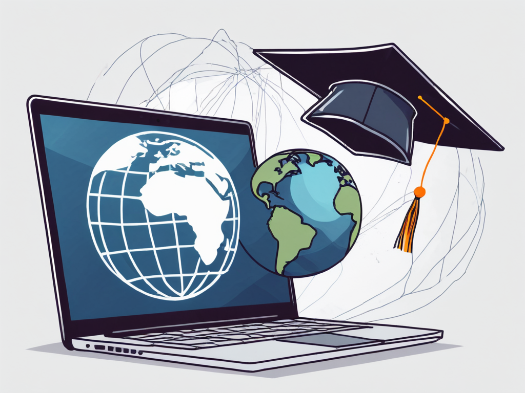 A laptop displaying a graduation cap and a diploma