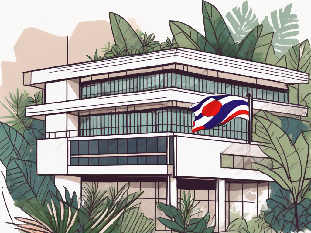 A modern international school building in bangkok with a thai flag flying