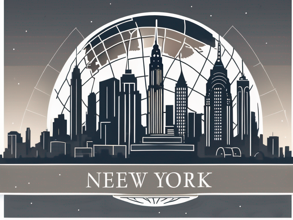 A classic new york skyline with the silhouette of an international school building in the foreground