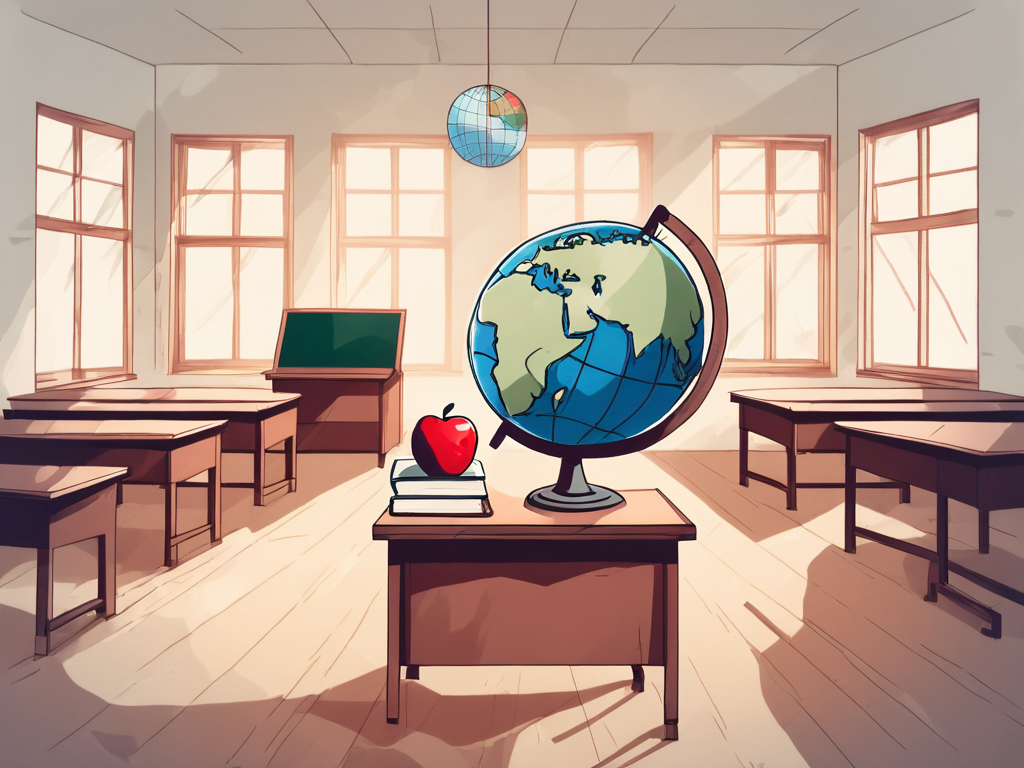 A traditional german schoolhouse with a globe