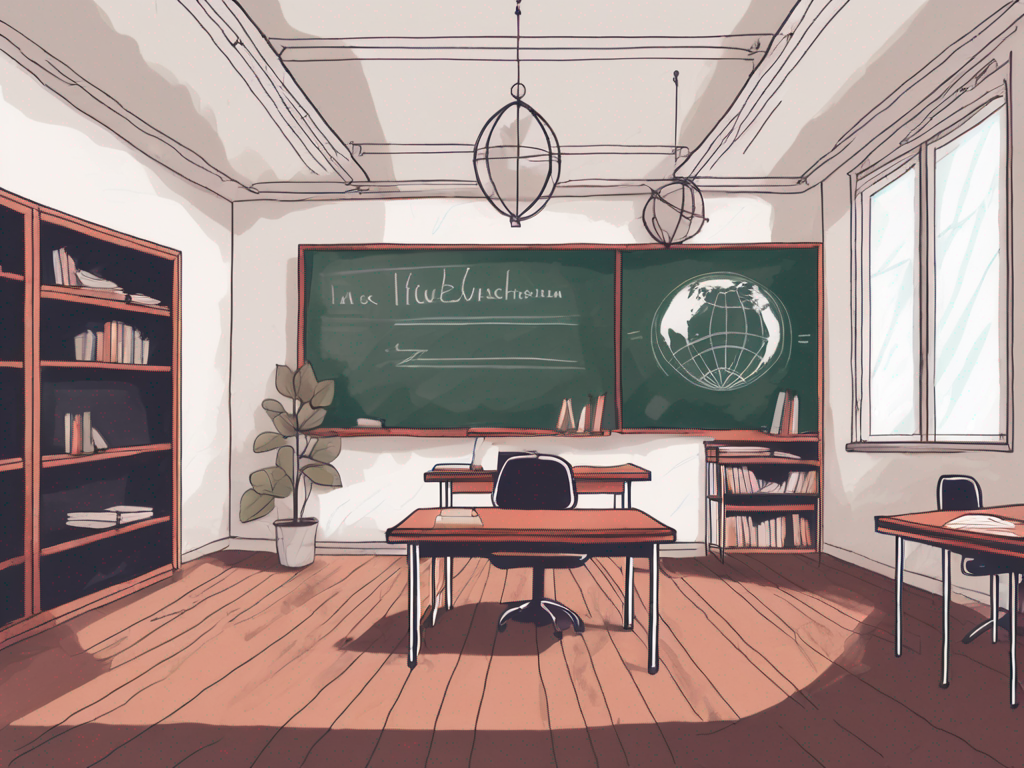 A classroom setting featuring iconic hungarian elements like the hungarian parliament building and the chain bridge