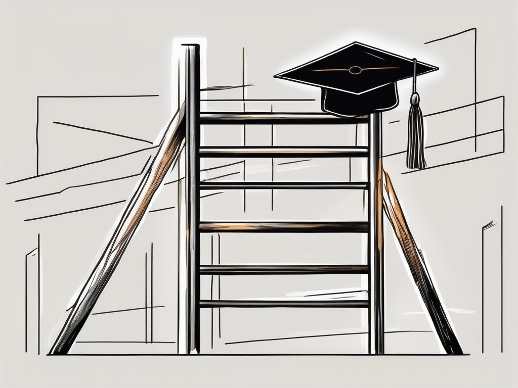 A ladder leading to a graduation cap