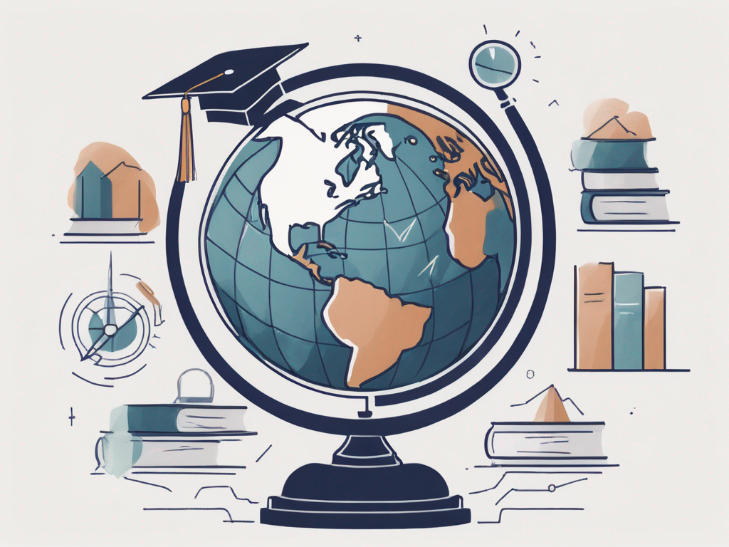 A globe surrounded by five steps leading upwards