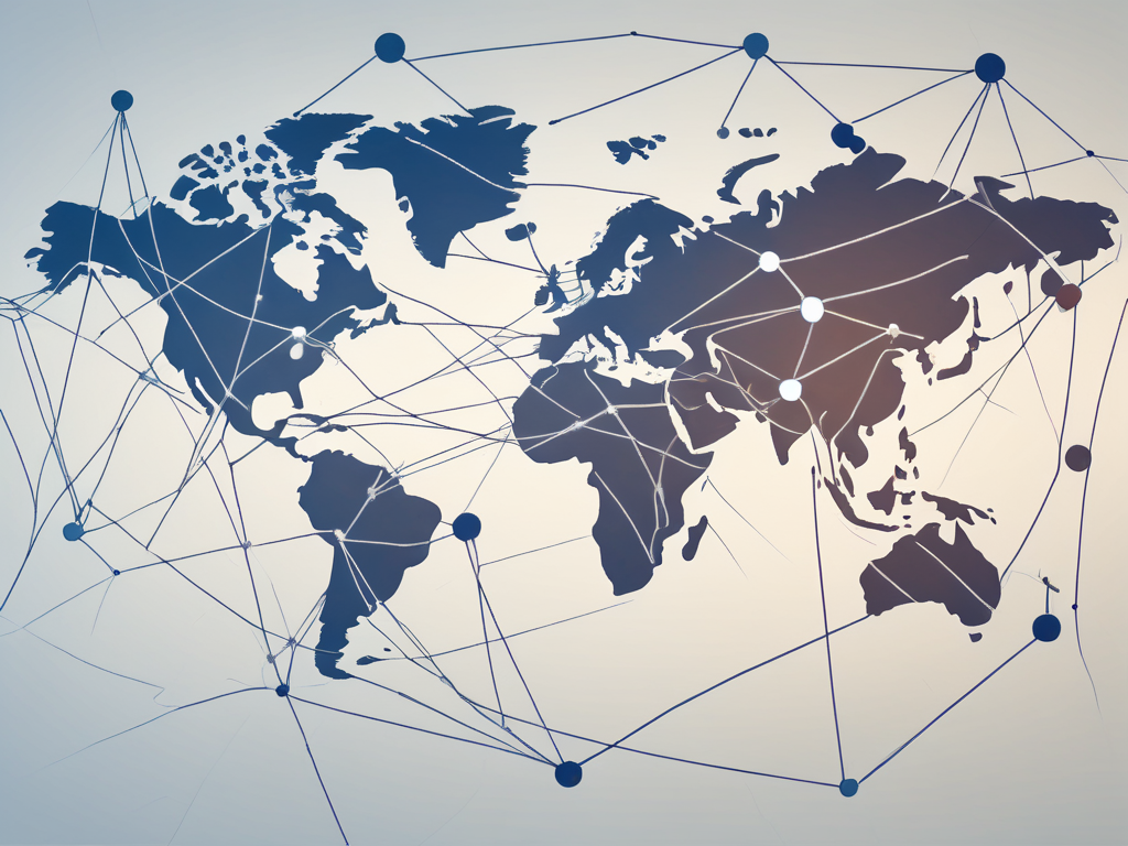 A global map with interconnected nodes representing iqts students