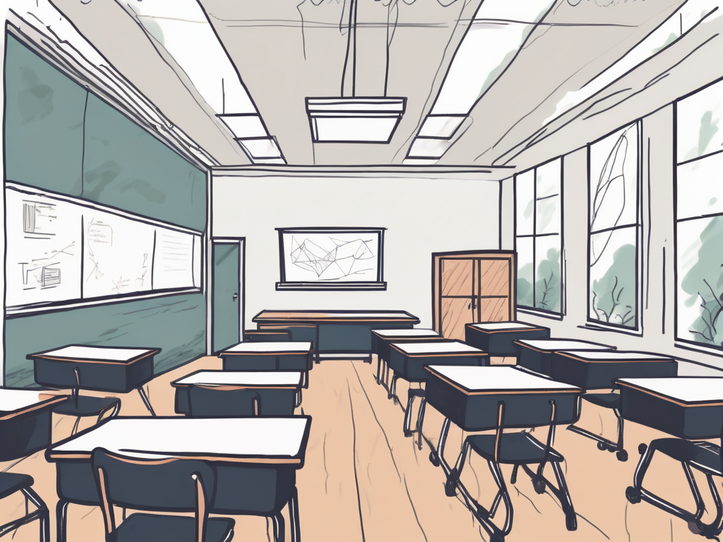 A traditional classroom setting transforming into a modern