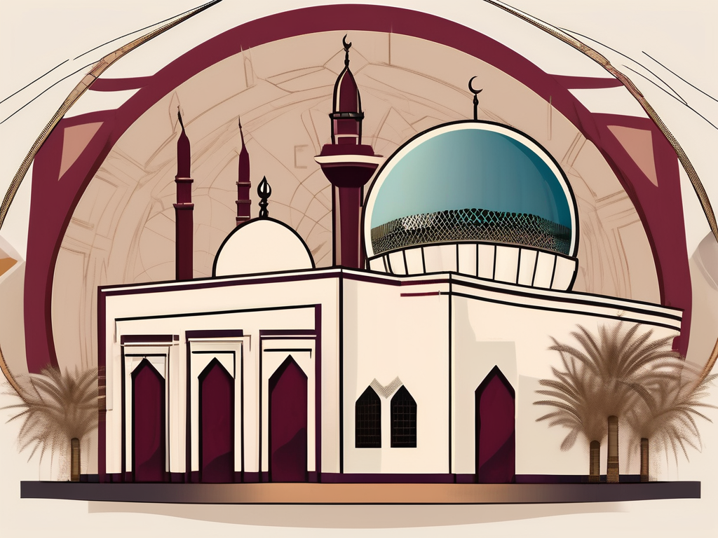 A traditional qatari school building with a globe in the background