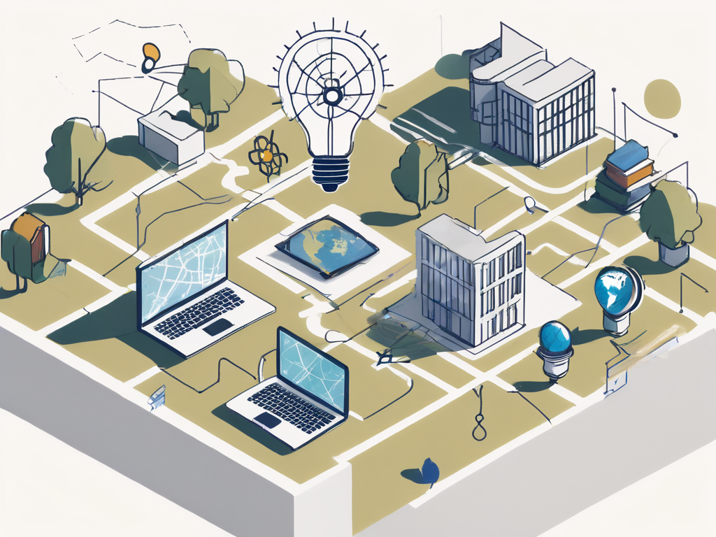 Various international school buildings connected by a network of digital lines