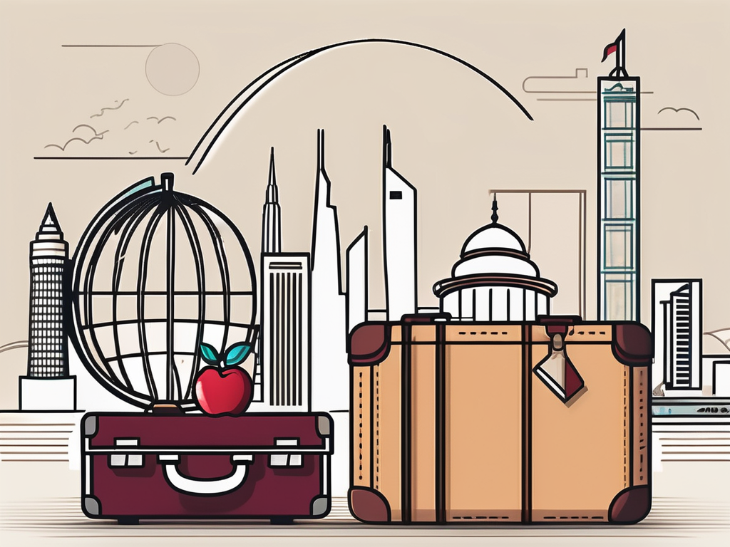 A suitcase filled with teaching tools such as a globe