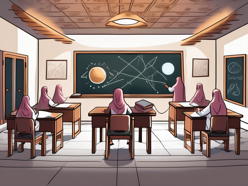 A traditional qatari classroom setting with chalkboard