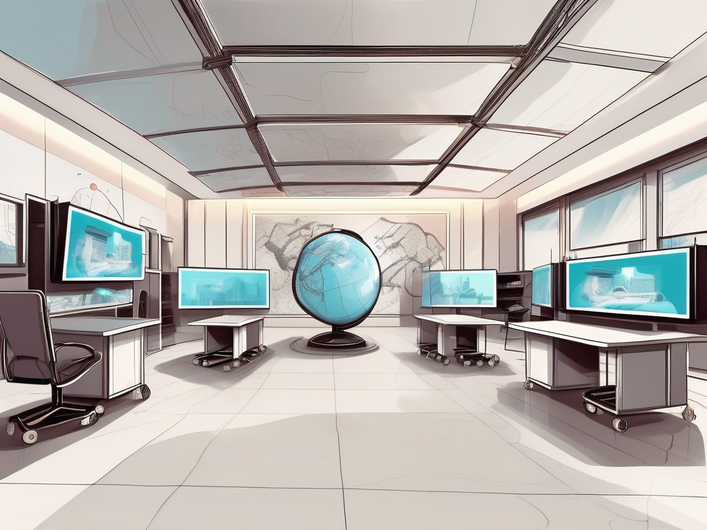 A futuristic classroom in qatar with advanced technology like virtual reality headsets