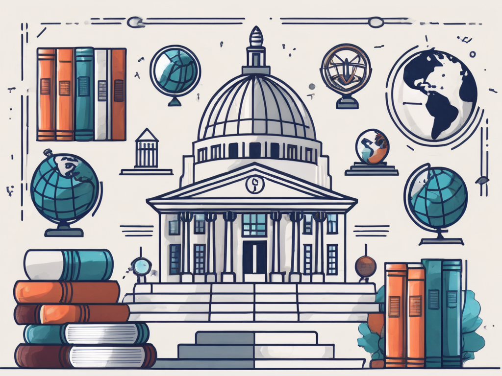 A prestigious international school building with seven symbolic pillars representing the educational standards