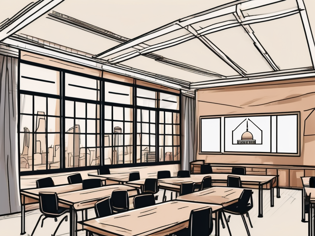 A classroom setting split in half