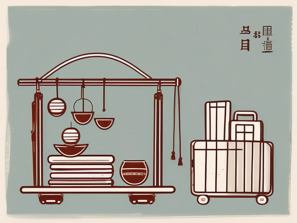 A balanced scale with one side holding traditional chinese educational symbols like a book and an abacus