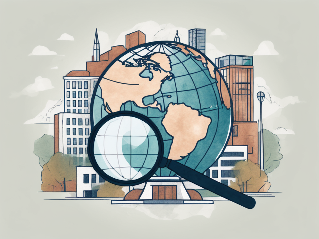 A globe with various international school buildings around it