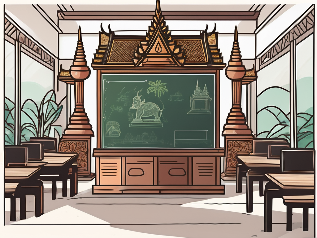 A thai classroom setting with a chalkboard