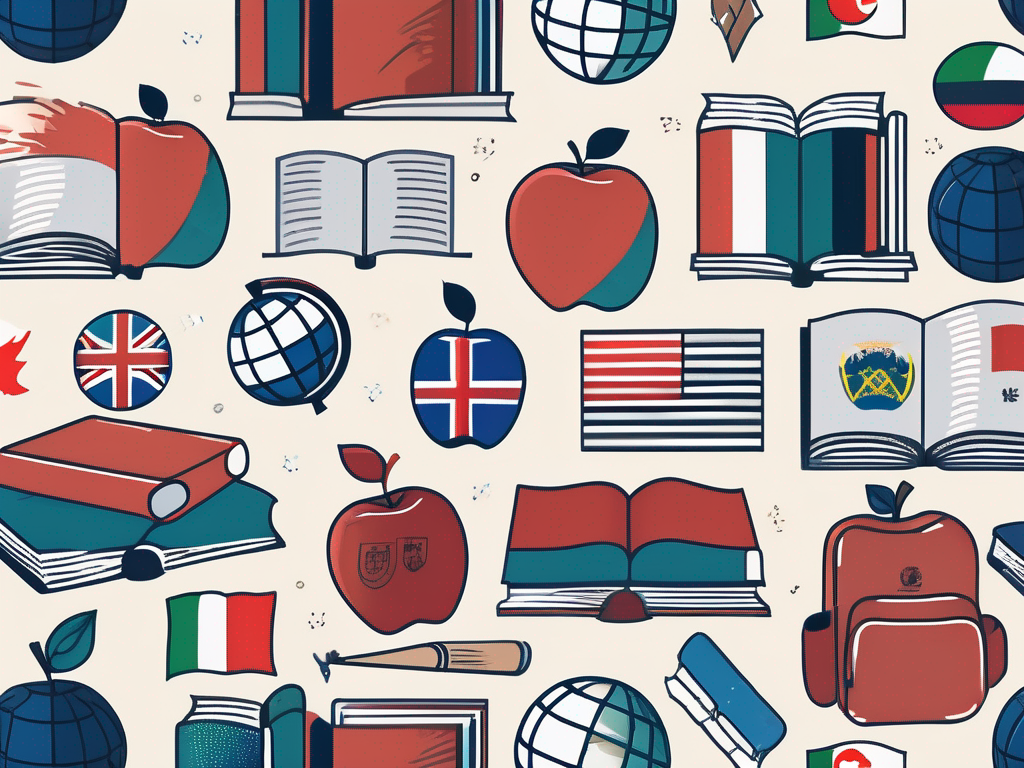 A diverse set of school-related objects like books