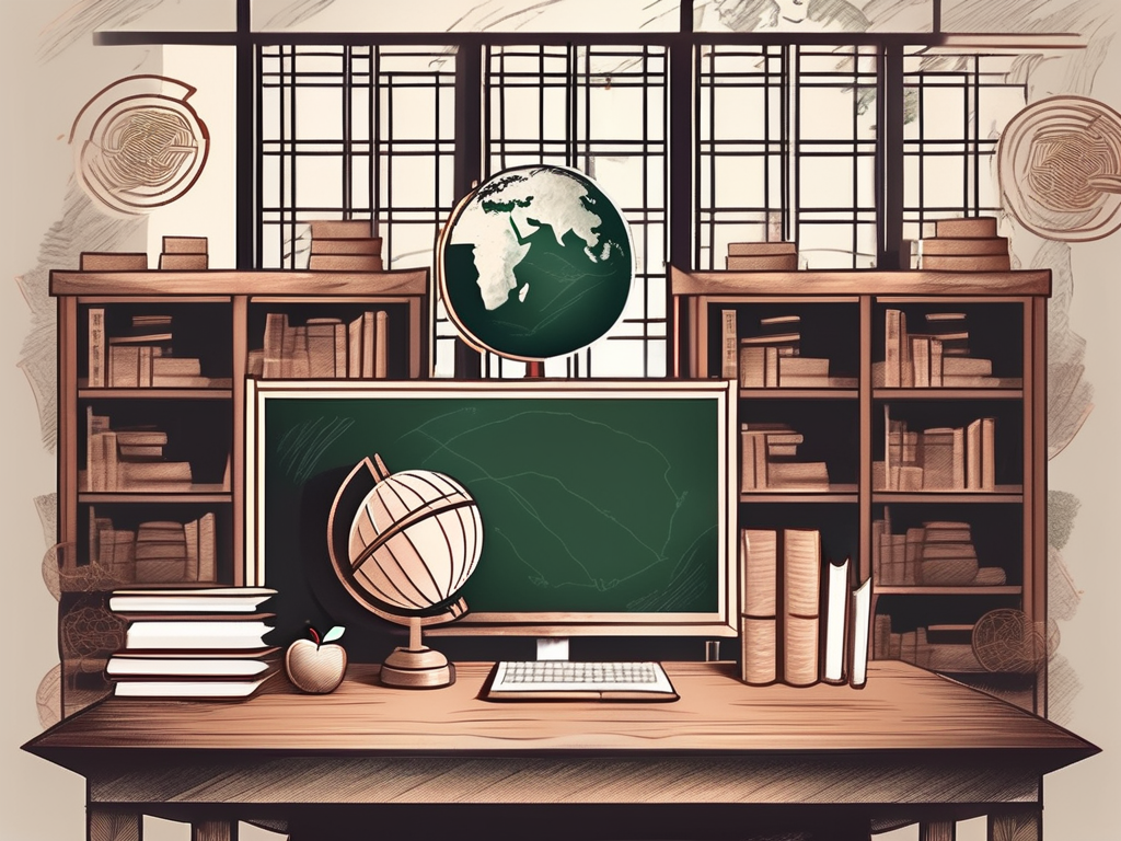 A classroom setting with traditional chinese architectural elements