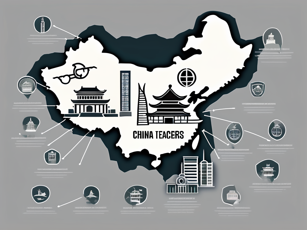 A map of china highlighting the top five cities in demand of international teachers
