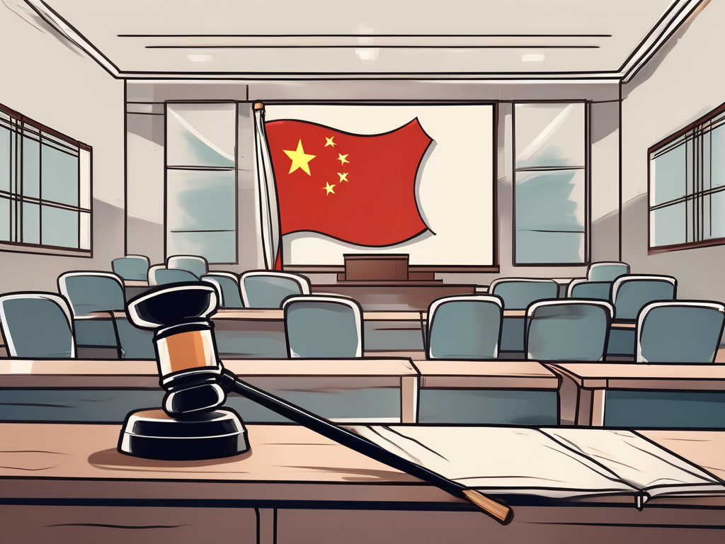 A classroom with a chinese flag