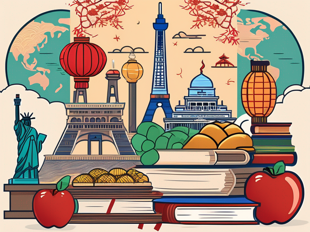 Various international symbols such as the eiffel tower