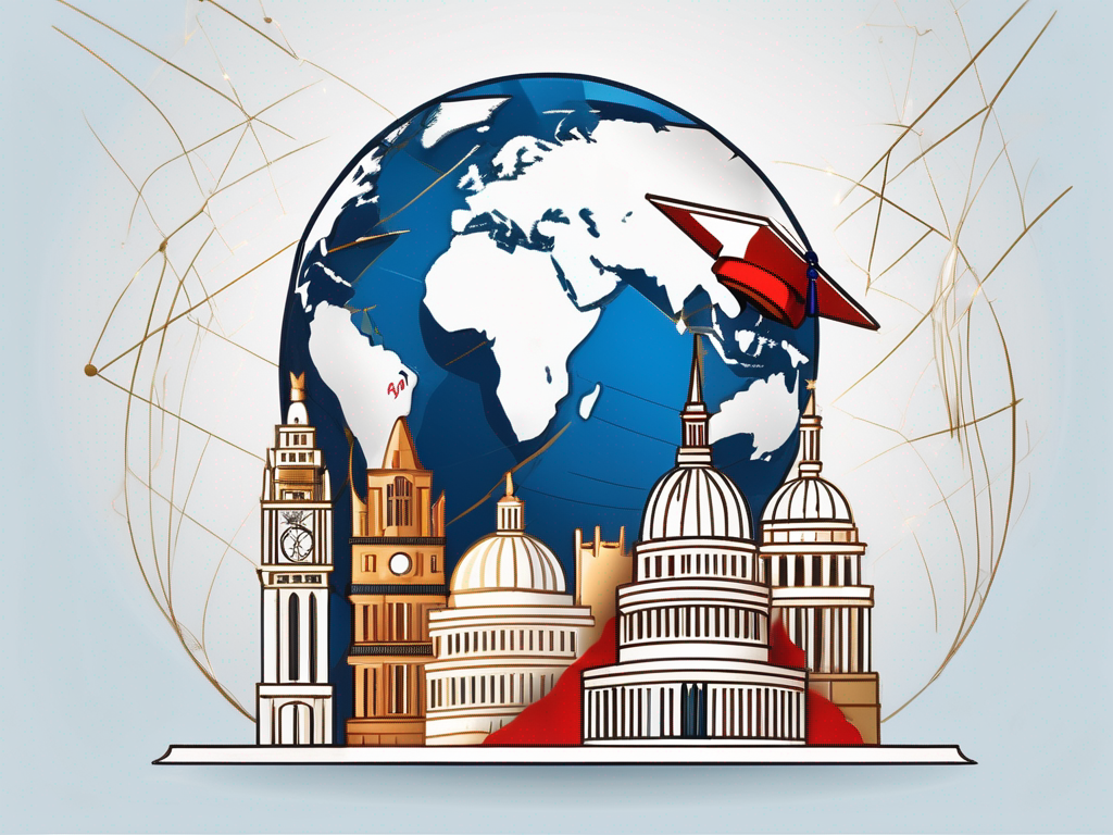 A globe highlighting various international landmarks