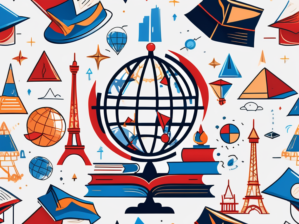 A globe with various iconic landmarks