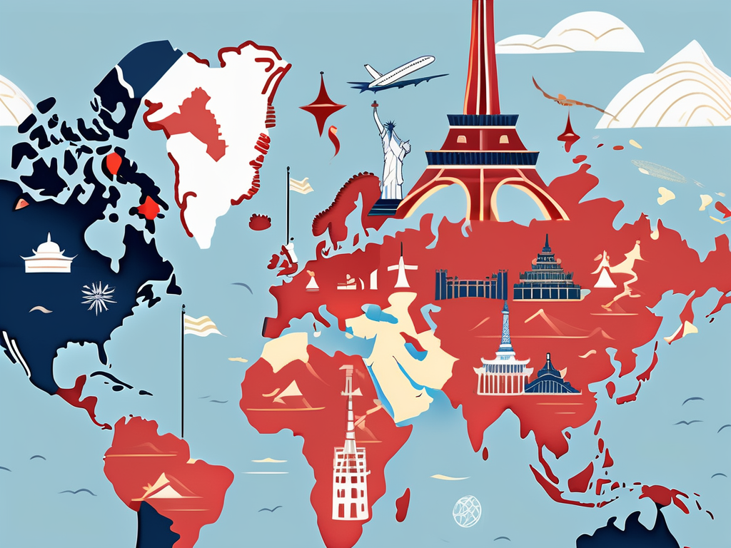 A globe with various iconic landmarks like the eiffel tower