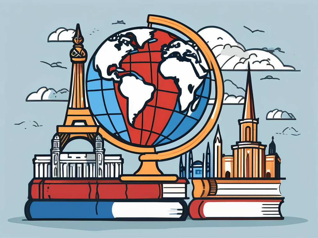 A globe with various iconic landmarks from around the world