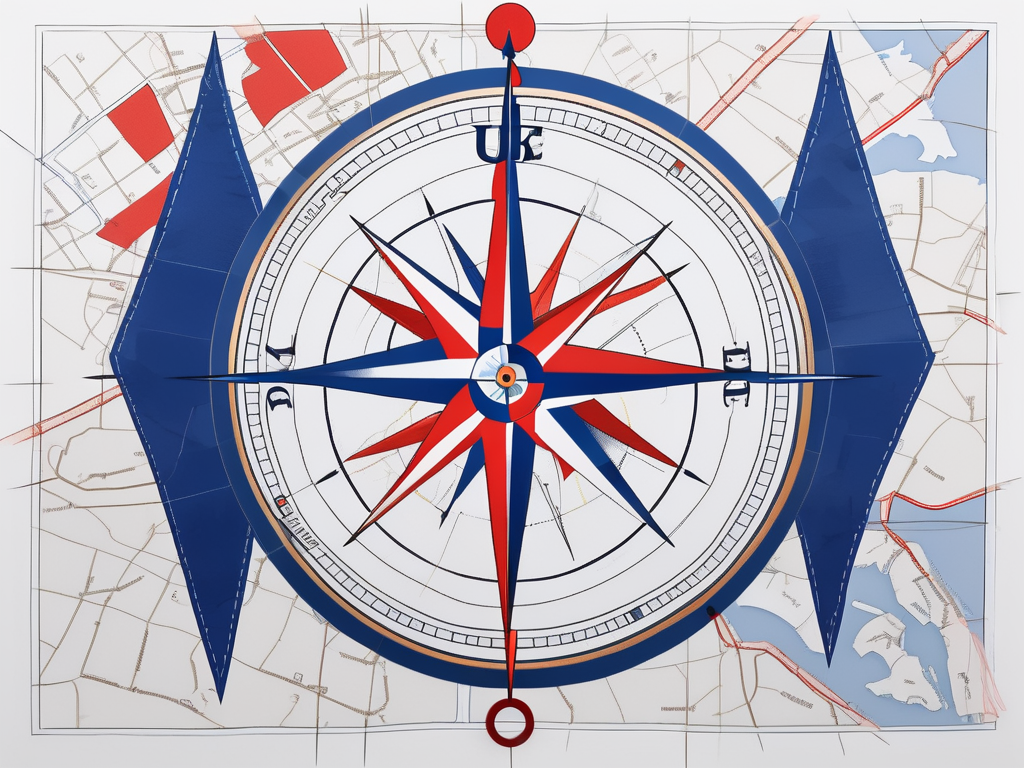 A compass superimposed on a map of the uk