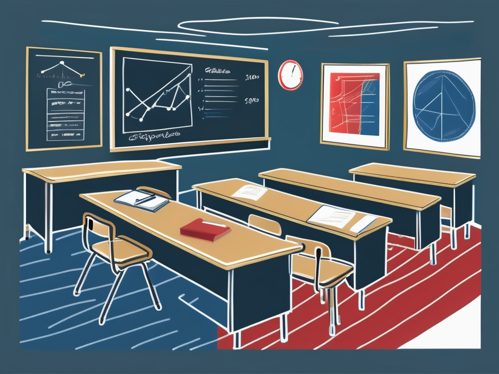 A classroom setting in the uk with a chalkboard
