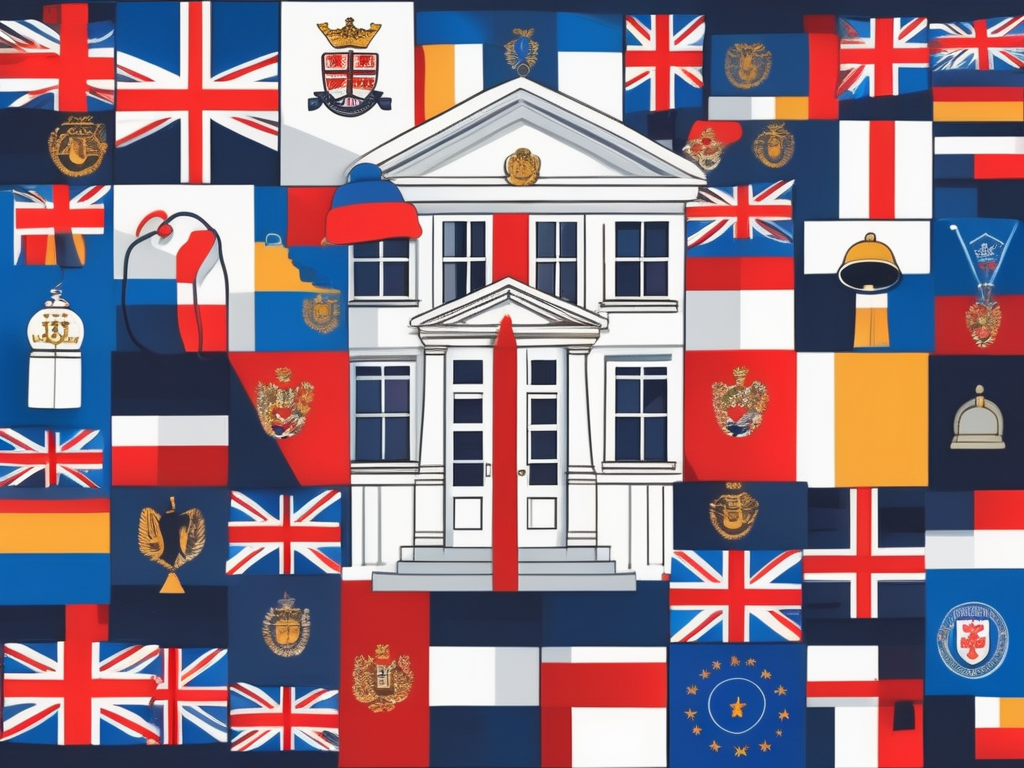 A key unlocking a door that leads to iconic uk education symbols such as a graduation cap