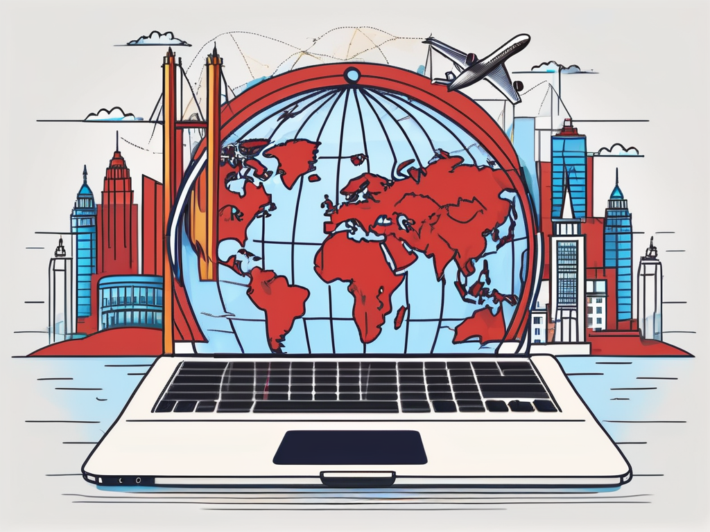 A globe with various iconic landmarks from around the world