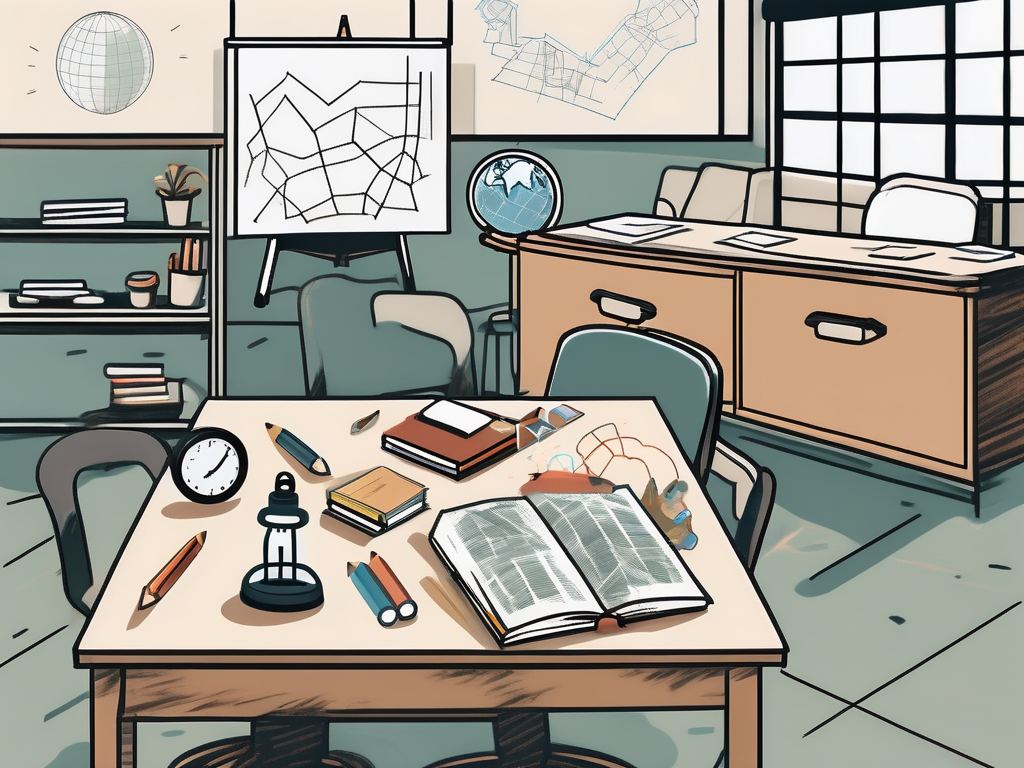 A classroom scene in hong kong with various teaching tools scattered around