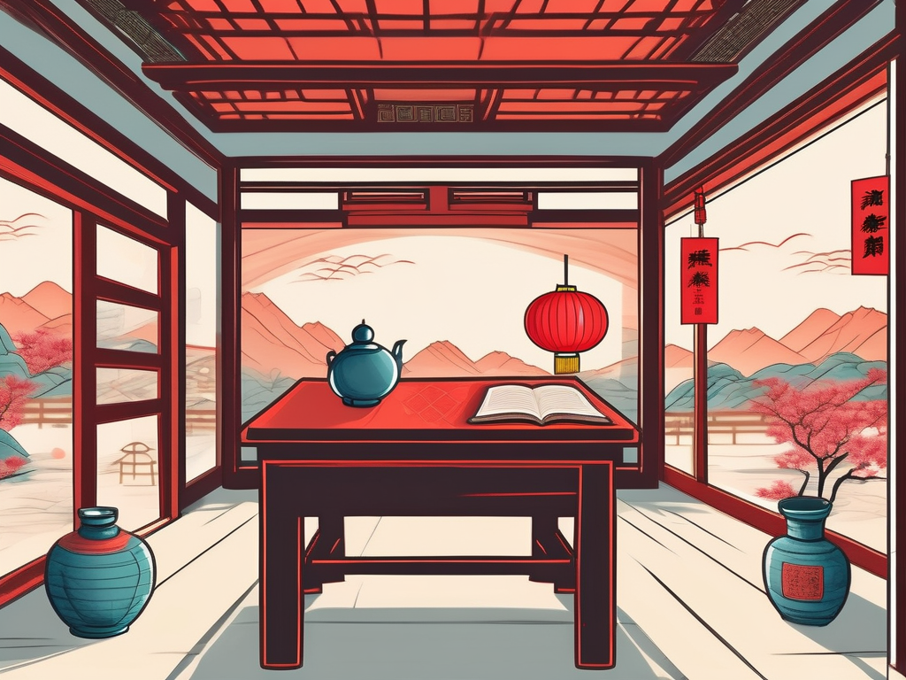 A traditional chinese classroom with an open door