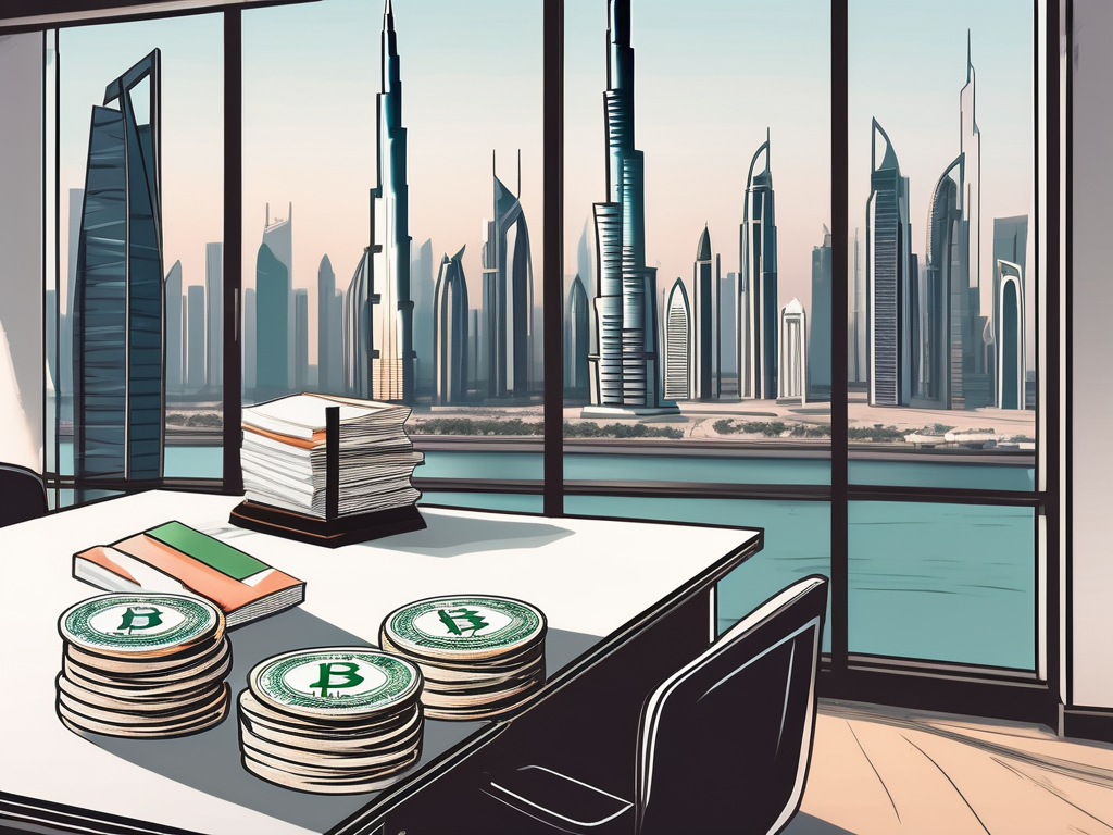 A classroom setting in dubai with a view of the city's iconic skyline in the background